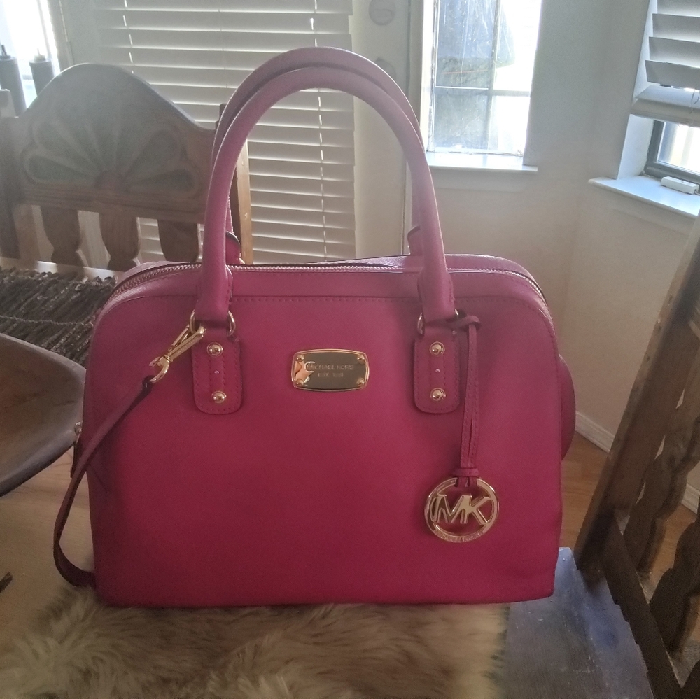 Michael Kors Large Saffiano Satchel Color Fuschia Beyond EUC